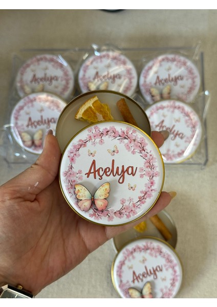 Kabartmalı 3 Boyutlu Isimli Yeni Doğan Bebek Mevlit Hediyelik Mum-Çiçekli Kelebekli-Toplam 10 Adet