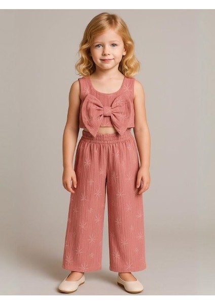 Kız Çocuk Müslin Crop Pantolonlu Takım