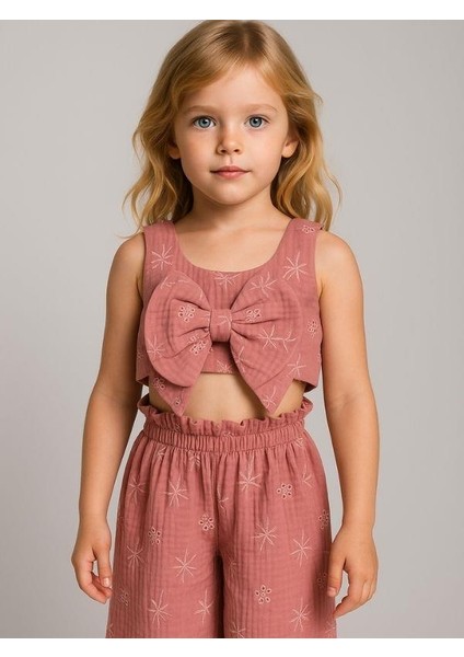 Kız Çocuk Müslin Crop Pantolonlu Takım modelleri