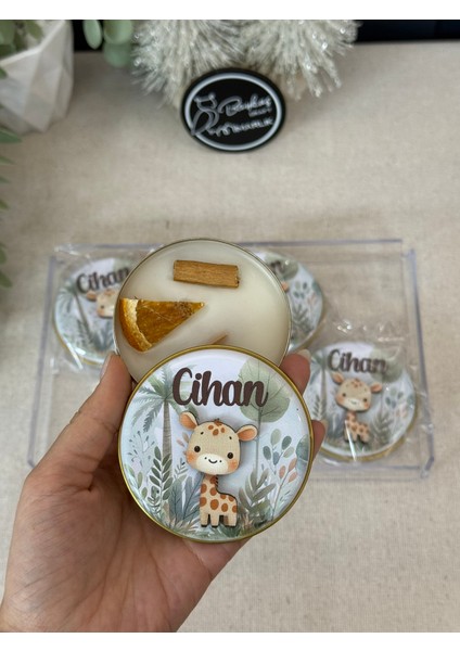 Kabartmalı 3 Boyutlu Isimli Yeni Doğan Bebek Mevlid Hediyelik Mum-Safari Zürafa-Toplam 10 Adet