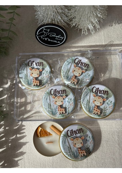 Kabartmalı 3 Boyutlu Isimli Yeni Doğan Bebek Mevlid Hediyelik Mum-Safari Zürafa-Toplam 10 Adet modelleri