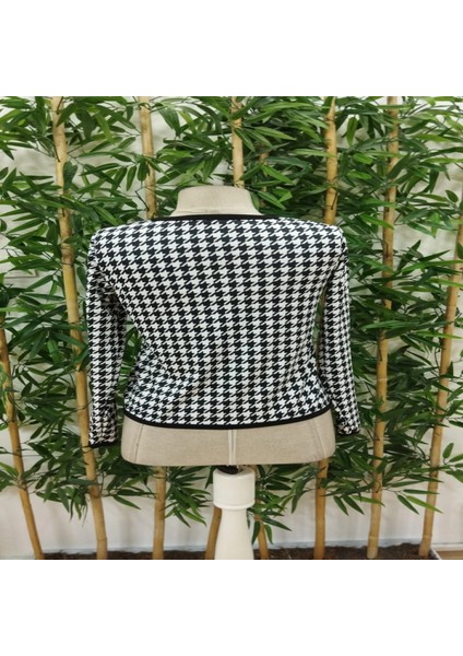 Kadın Uzun Kollu Kaz Ayağı Desenli Şardonlu Dalgıç Ceket indirimleri