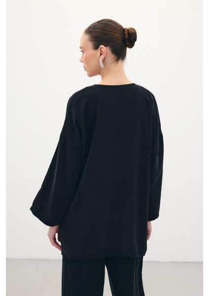 Kadın Düğmeli Kimono Kısa Kollu Bluz 1847-6040 modelleri
