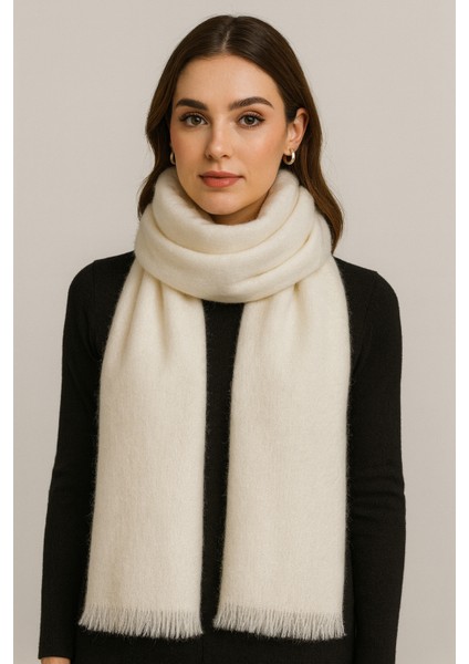 Kadın Şal Kışlık Akrilik Düz Krem Renk- Sıcak Tutan, Yumuşak Dokulu Günlük Kullanıma Uygun Uzun Atkı