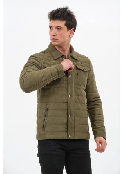 Erkek Haki Suni Süet Mont