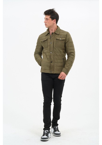 Erkek Haki Suni Süet Mont