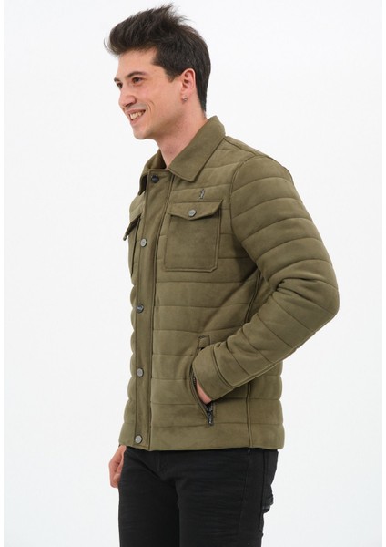 Erkek Haki Suni Süet Mont