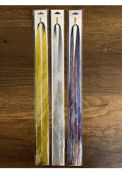 3 Adet Saç Simi Gri Sarı Renkli Tinsel Simli Saç Postiş