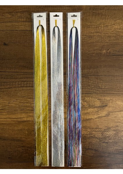 3 Adet Saç Simi Gri Sarı Renkli Tinsel Simli Saç Postiş modelleri