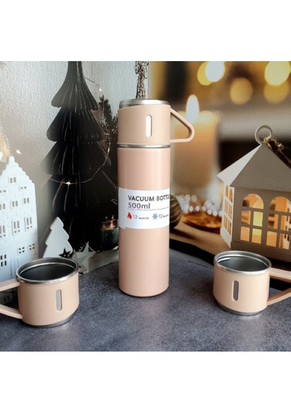 Kişiye Özel Isimli Paslanmaz Çelik Termos 3 Bardaklı Termos Seti Çanta Hediyeli