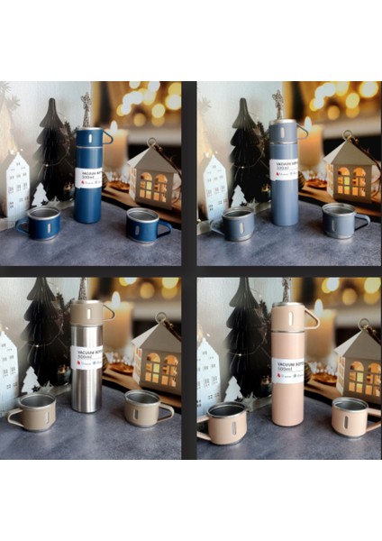 Kişiye Özel Isimli Paslanmaz Çelik Termos 3 Bardaklı Termos Seti Çanta Hediyeli modelleri