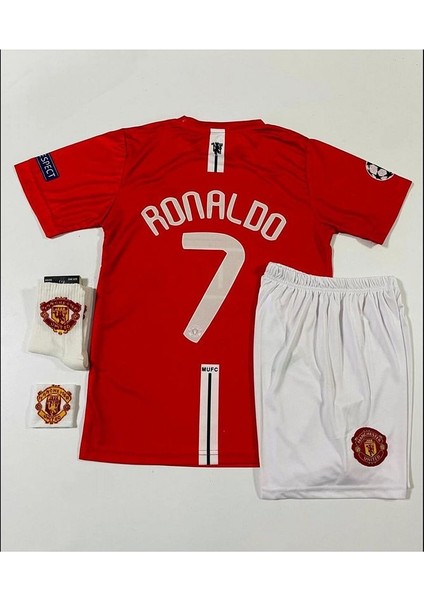 M.unitedd Moskova 2008 Sezonu Cristiano Ronaldo Çocuk Forması 4'lü Set (Red-Kısa-Armalı)