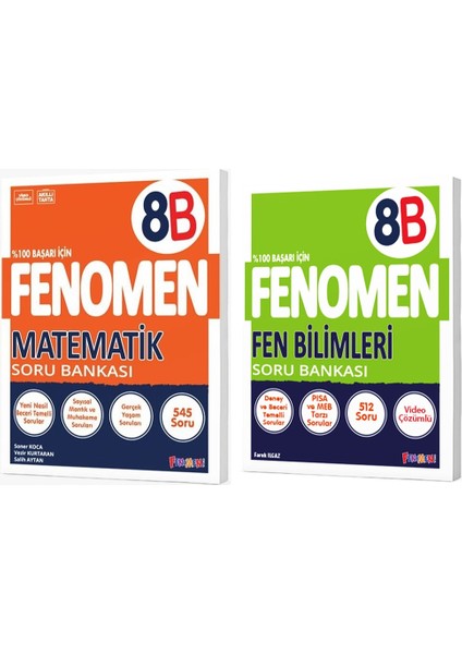 Fenomen Okul 2025 8. Sınıf Matematik + Fen Bilimleri B Serisi Soru Bankası Seti 2 Kitap