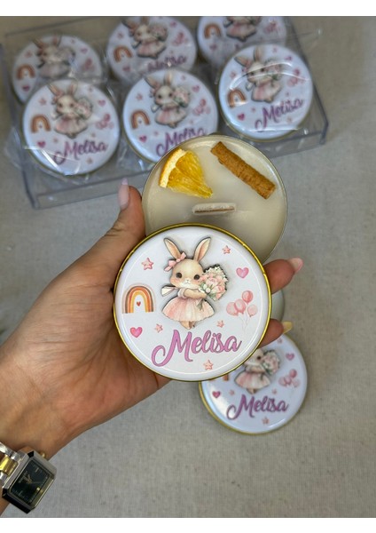 Kabartmalı 3 Boyutlu Isimli Yeni Doğan Bebek Mevlid Hediyelik Mum-Çiçekli Tavşanlı-Toplam 10 Adet