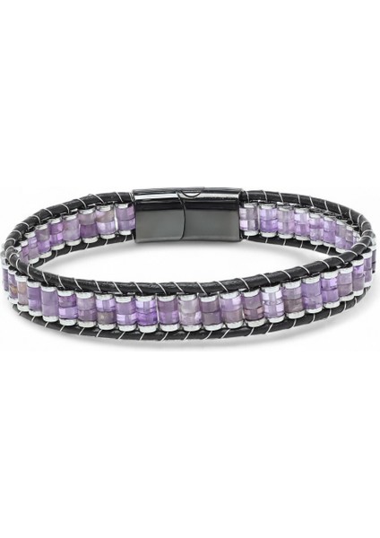 Ametist & Hematit Çelik Örgülü Deri Bileklik 31832B22D7