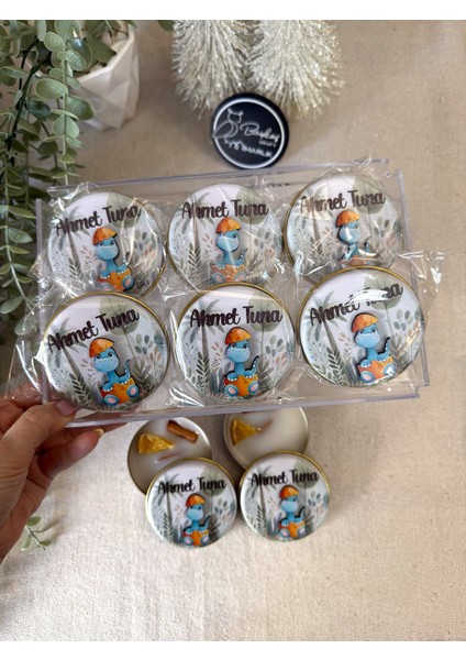 Kabartmalı 3 Boyutlu Isimli Yeni Doğan Bebek Mevlit Hediyelik Mum -Dinazorlu -Toplam 10 Adet fiyatları