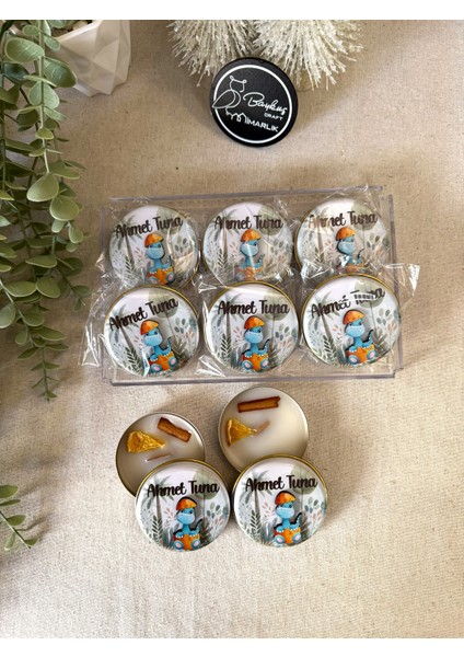 Kabartmalı 3 Boyutlu Isimli Yeni Doğan Bebek Mevlit Hediyelik Mum -Dinazorlu -Toplam 10 Adet modelleri