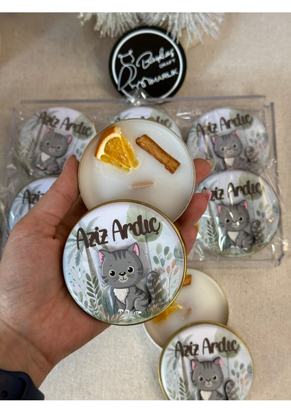 Kabartmalı 3 Boyutlu Isimli Yeni Doğan Bebek Mevlüd Hediyelik Mum-Kedili-Toplam 10 Adet