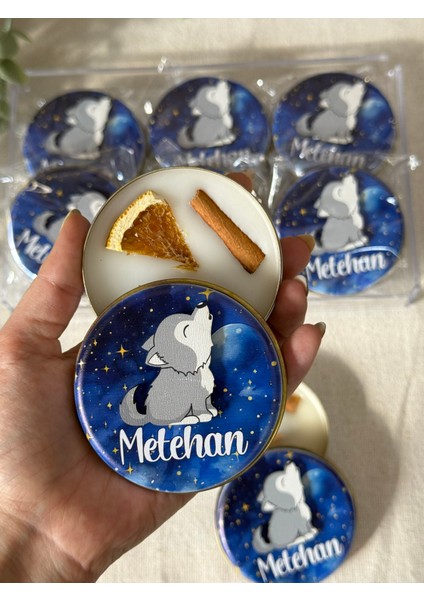 Kabartmalı 3 Boyutlu Isimli Yeni Doğan Bebek Mevlid Hediyelik Mum-Ulu Kurtlu-Toplam 10 Adet