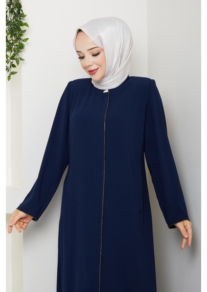 Yazlık Tesettür Ferace Fermuarlı Büyük Beden Lacivert 2502 modelleri