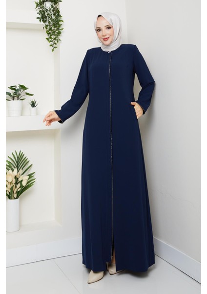 Yazlık Tesettür Ferace Fermuarlı Büyük Beden Lacivert 2502 fırsatları