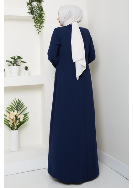 Yazlık Tesettür Ferace Fermuarlı Büyük Beden Lacivert 2502 indirimleri