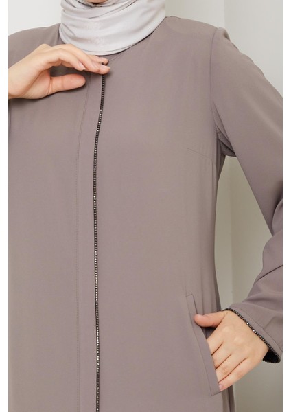 Yazlık Tesettür Ferace Fermuarlı Büyük Beden Bej Taş 2502 modelleri