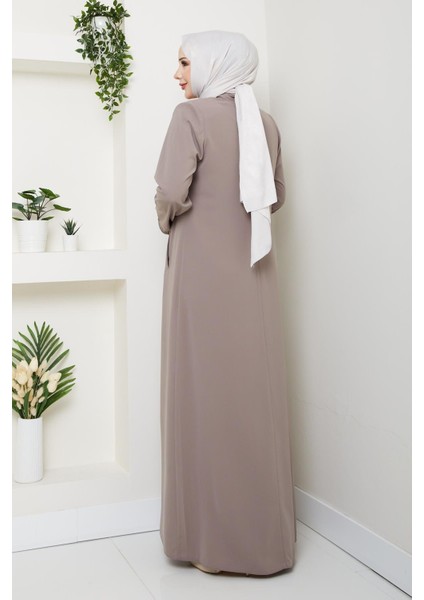 Yazlık Tesettür Ferace Fermuarlı Büyük Beden Bej Taş 2502 fırsatları