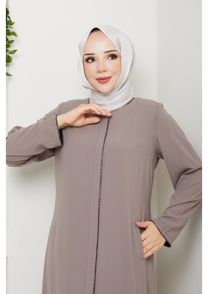 Yazlık Tesettür Ferace Fermuarlı Büyük Beden Bej Taş 2502 indirimleri