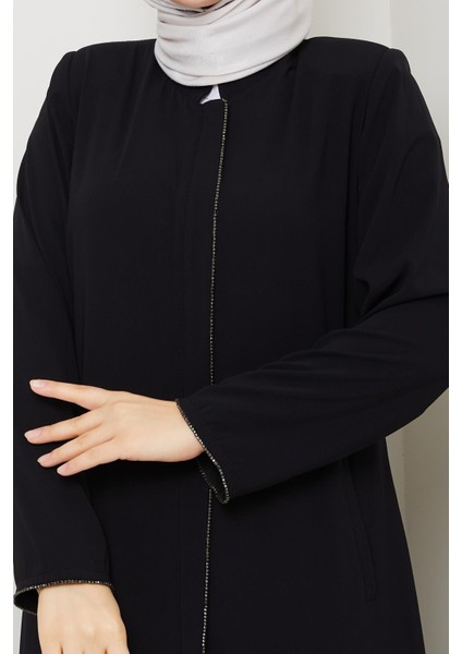 Yazlık Tesettür Ferace Fermuarlı Büyük Beden Siyah 2502 modelleri