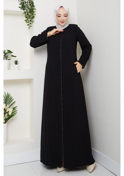 Yazlık Tesettür Ferace Fermuarlı Büyük Beden Siyah 2502 fırsatları