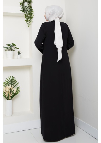 Yazlık Tesettür Ferace Fermuarlı Büyük Beden Siyah 2502 indirimleri