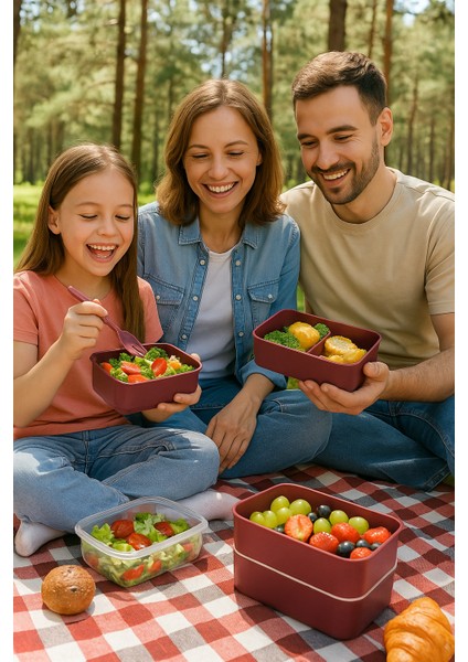 2 Katlı Ayarlanabilir Dikdörtgen Beslenme Kabı Çatal Kaşık Servisli Yemek Saklama Kutusu modelleri