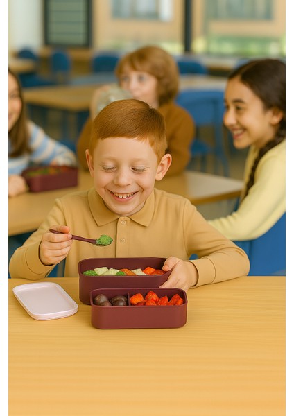 2 Katlı Ayarlanabilir Dikdörtgen Beslenme Kabı Çatal Kaşık Servisli Yemek Saklama Kutusu indirimleri