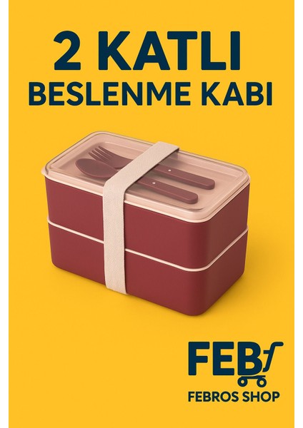 2 Katlı Ayarlanabilir Dikdörtgen Beslenme Kabı Çatal Kaşık Servisli Yemek Saklama Kutusu