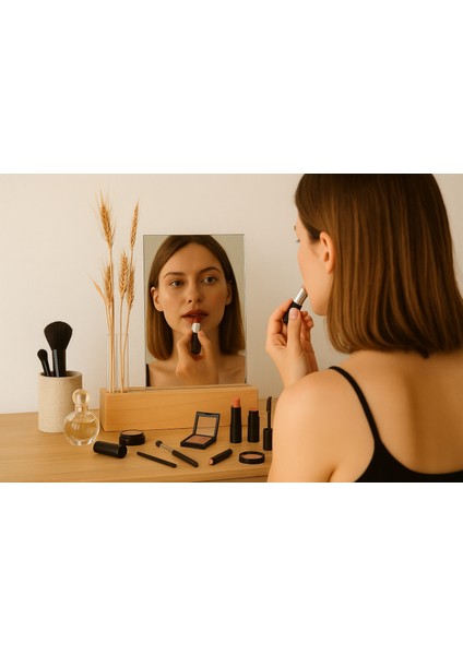 Tube Serisi Masaüstü Ayna, Makyaj Aynası, Ahşap Masaüstü Ayna, Cam Tüplü Masaüstü Ayna