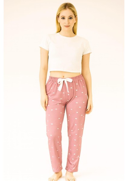 Kadın Kalp Desenli Milan Tek Alt Gül Kurusu