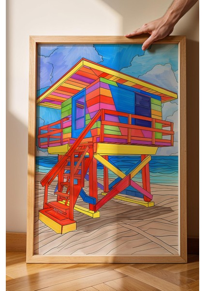 Renkli Cankurtaran Kulubesi Çerçeveli Tablo - Pop Art Poster Tablo fiyatları