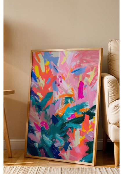 Pop Art Renkli Fırça Darbeleri Çerçeveli Tablo - Pop Art Poster Tablo