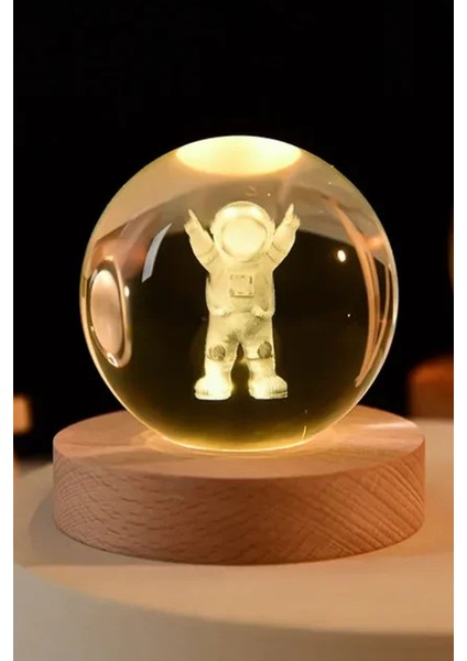 3D Astronot Küre Kristal Gün Işığı LED Gece Lambası – Usb'li Ahşap Standlı LED Masa - Gece Lambası fiyatları
