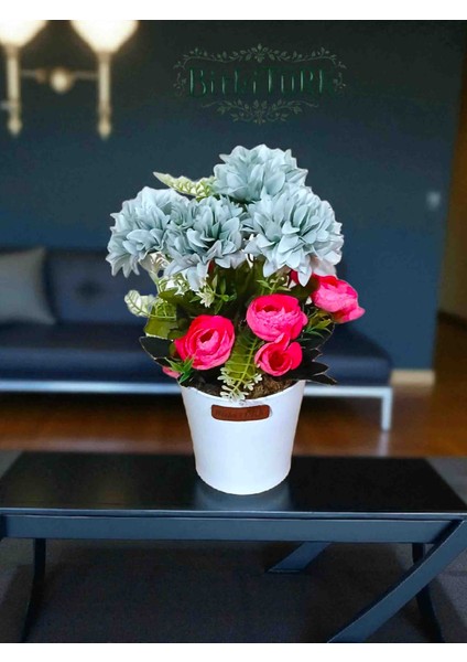 -Seramik Saksıda Yapay Çiçek Aranjmanı Salon Ofis Hediye