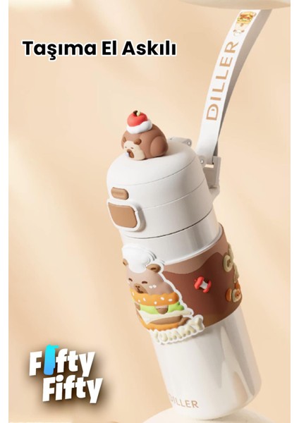 Dıller 480 ml Tek Kapak Çift Kullanım Pipetli/pipetsiz Taşıma El Askılı Vacum Cup/çelik Termos -FFD9351-480 fiyatları