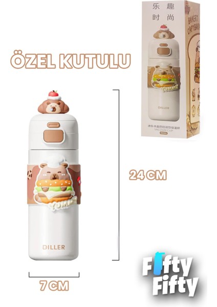 Dıller 480 ml Tek Kapak Çift Kullanım Pipetli/pipetsiz Taşıma El Askılı Vacum Cup/çelik Termos -FFD9351-480 fırsatları