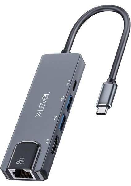 Xmh7810 Type-C / Usb-C Çıkışlı Rj45 Ethernet 4k Hdmı Görüntü Aktarım Çift Usb Tv Laptop Uyumlu Çoklayıcı Hub