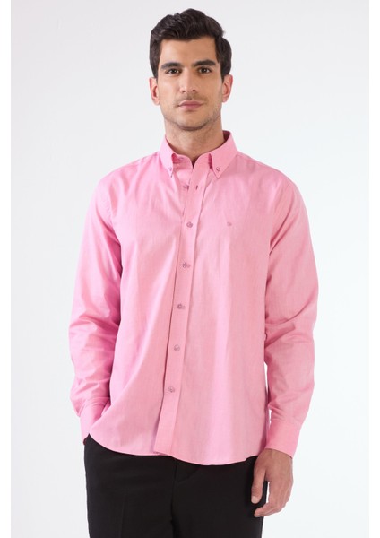 Pembe Erkek Regular Fit Brent Düğmeli Yaka Uzun Kol Gömlek fırsatları