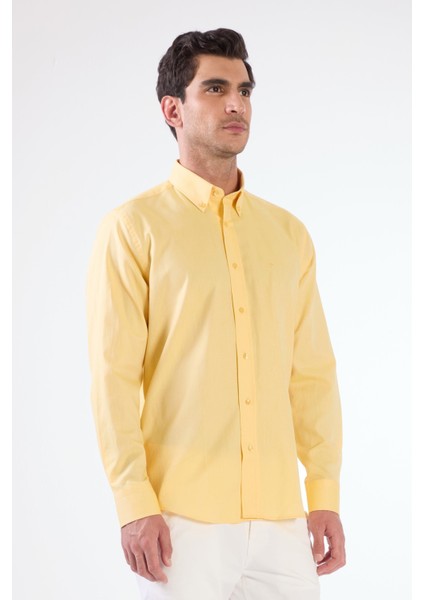 Sarı Erkek Regular Fit Brent Düğmeli Yaka Uzun Kol Gömlek fiyatları