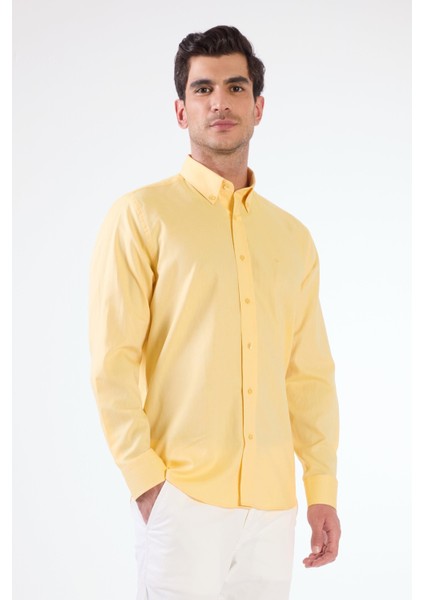 Sarı Erkek Regular Fit Brent Düğmeli Yaka Uzun Kol Gömlek fırsatları