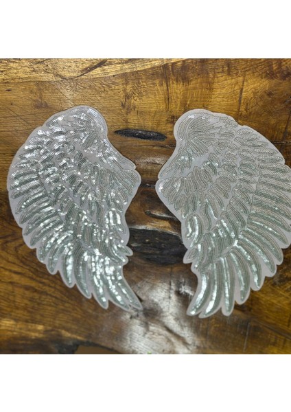 2 Li Ütü Ile Yapışan Pul Payetli Melek Kanadı Dikiş Aksesuarı Set 37X18 cm
