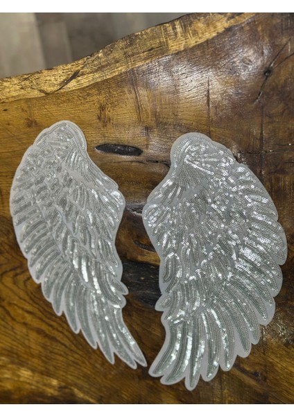 2 Li Ütü Ile Yapışan Pul Payetli Melek Kanadı Dikiş Aksesuarı Set 37X18 cm fırsatları
