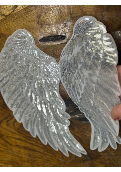 2 Li Ütü Ile Yapışan Pul Payetli Melek Kanadı Dikiş Aksesuarı Set 37X18 cm indirimleri